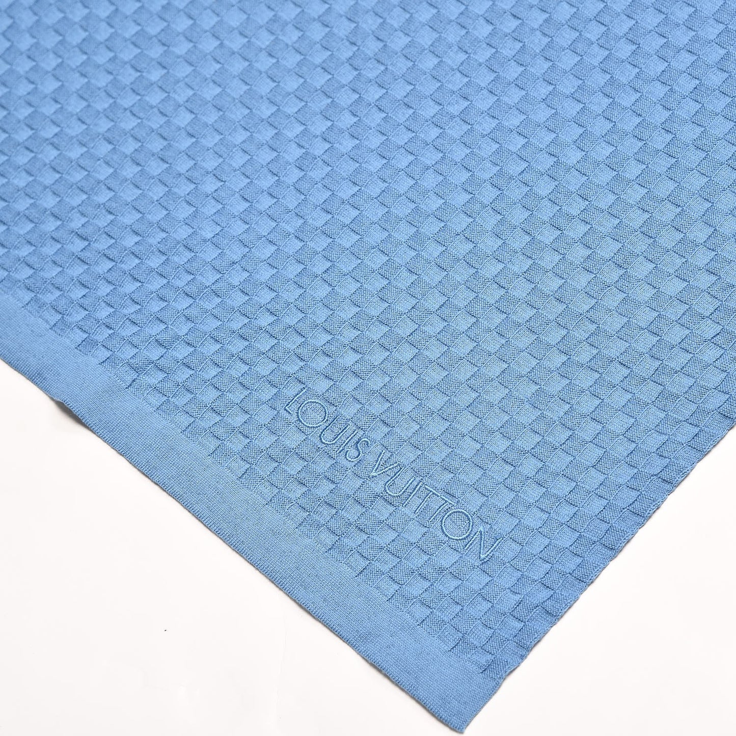 Cotton Cashmere Micro Damier Scarf Blue