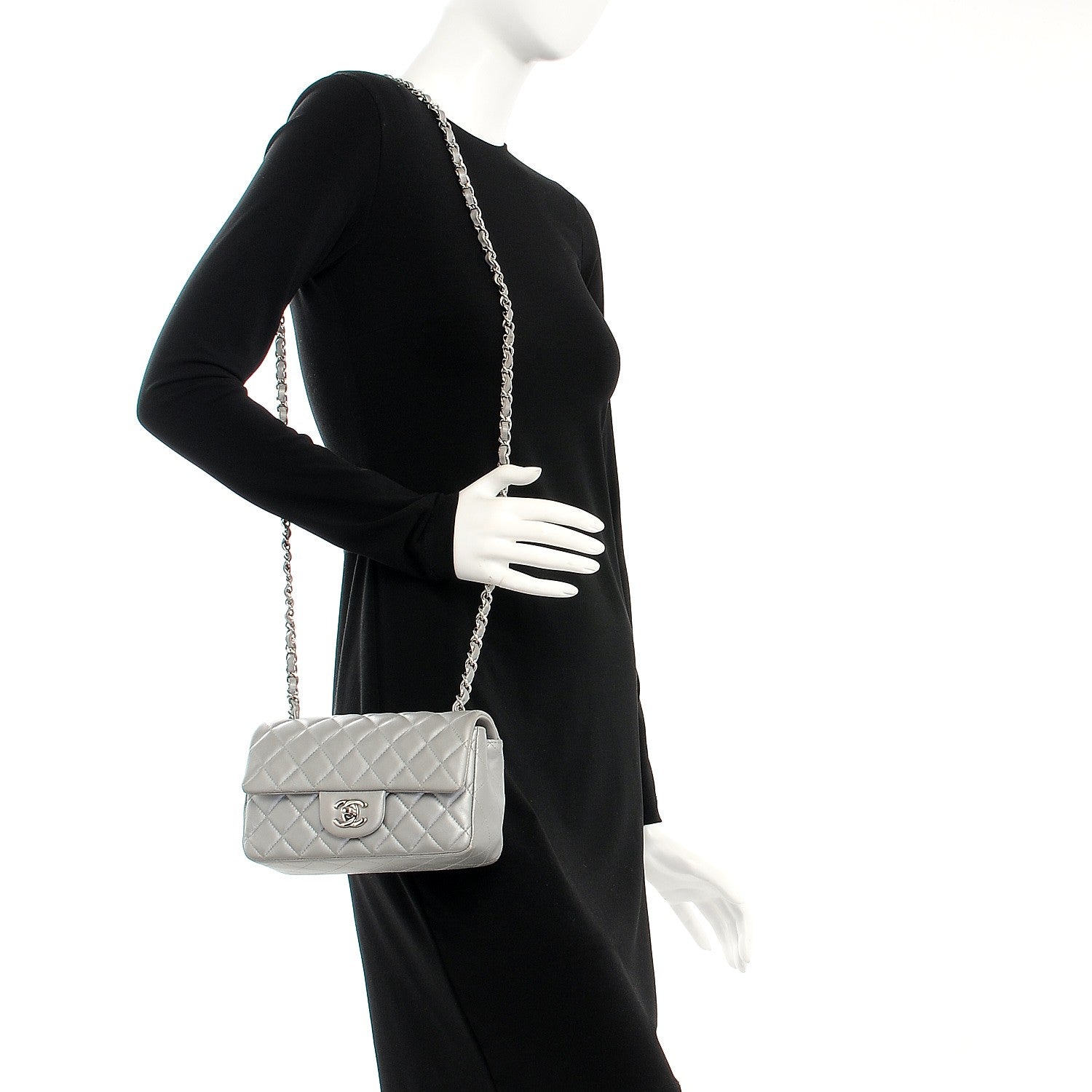 Chanel Metallic Lambskin Quilted Mini Rectangular Flap Silver 2 of 9