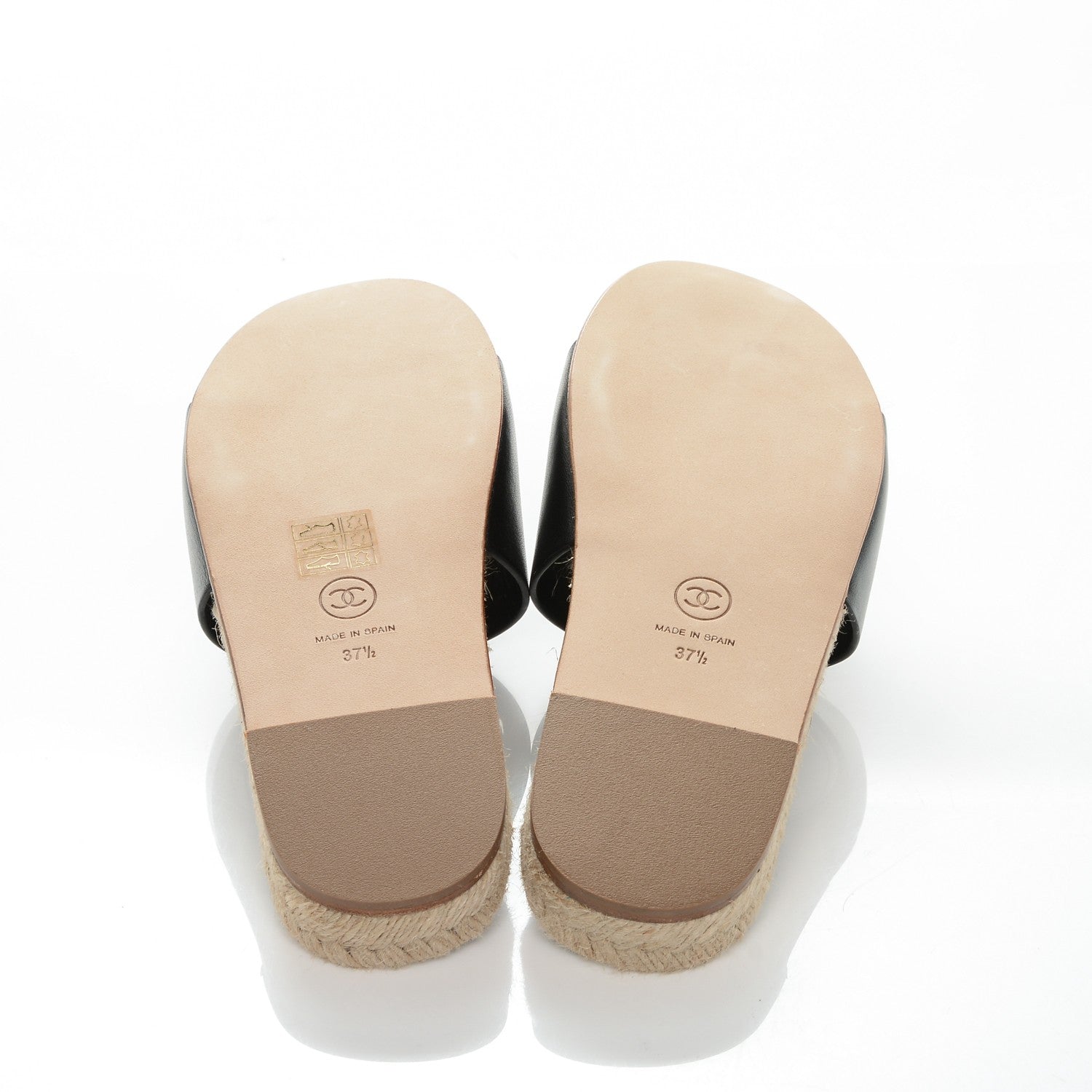 Chanel Calfskin CC Espadrille Slip On Sandals 37.5 Black 5 of 7