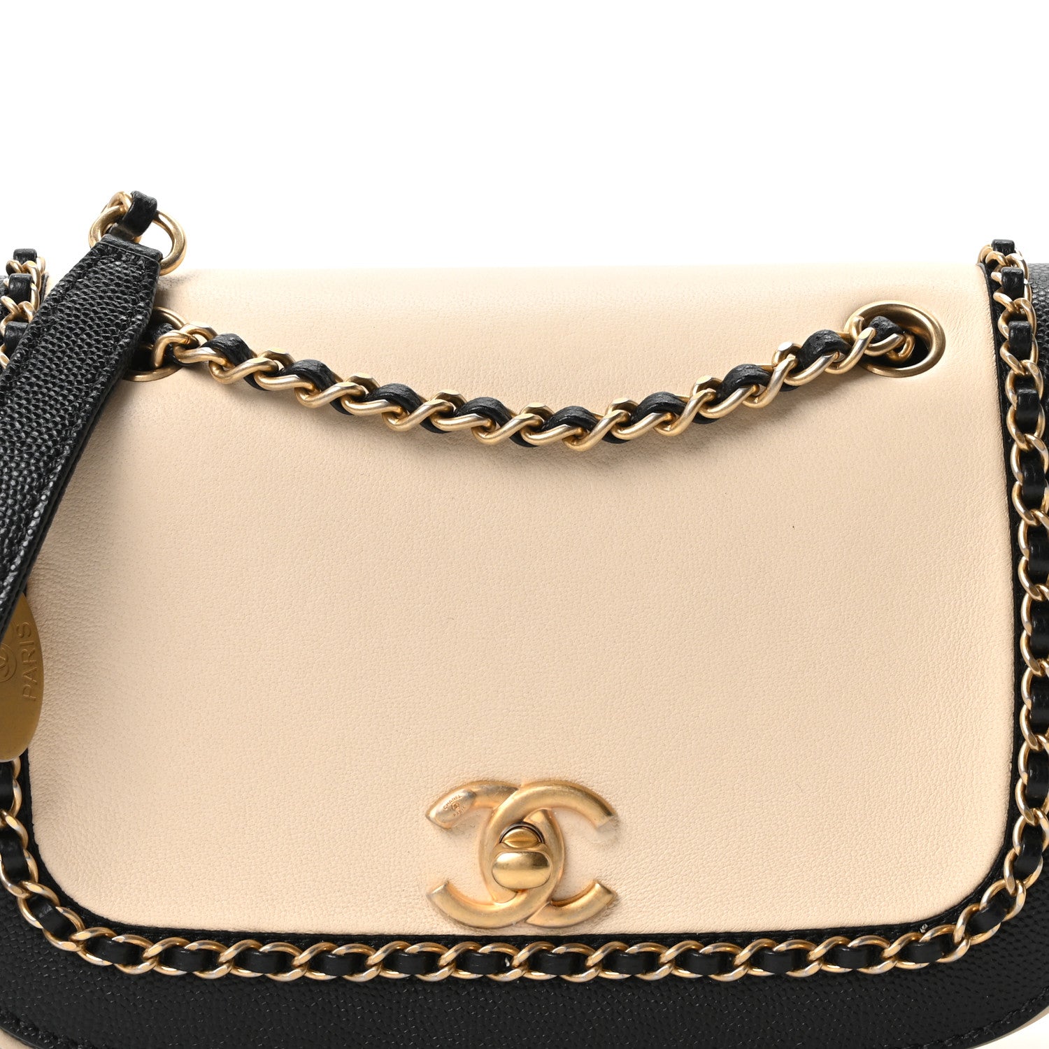 Chanel Lambskin Caviar Lovely Chains Flap Shoulder Bag Ivory Black 8 of 10