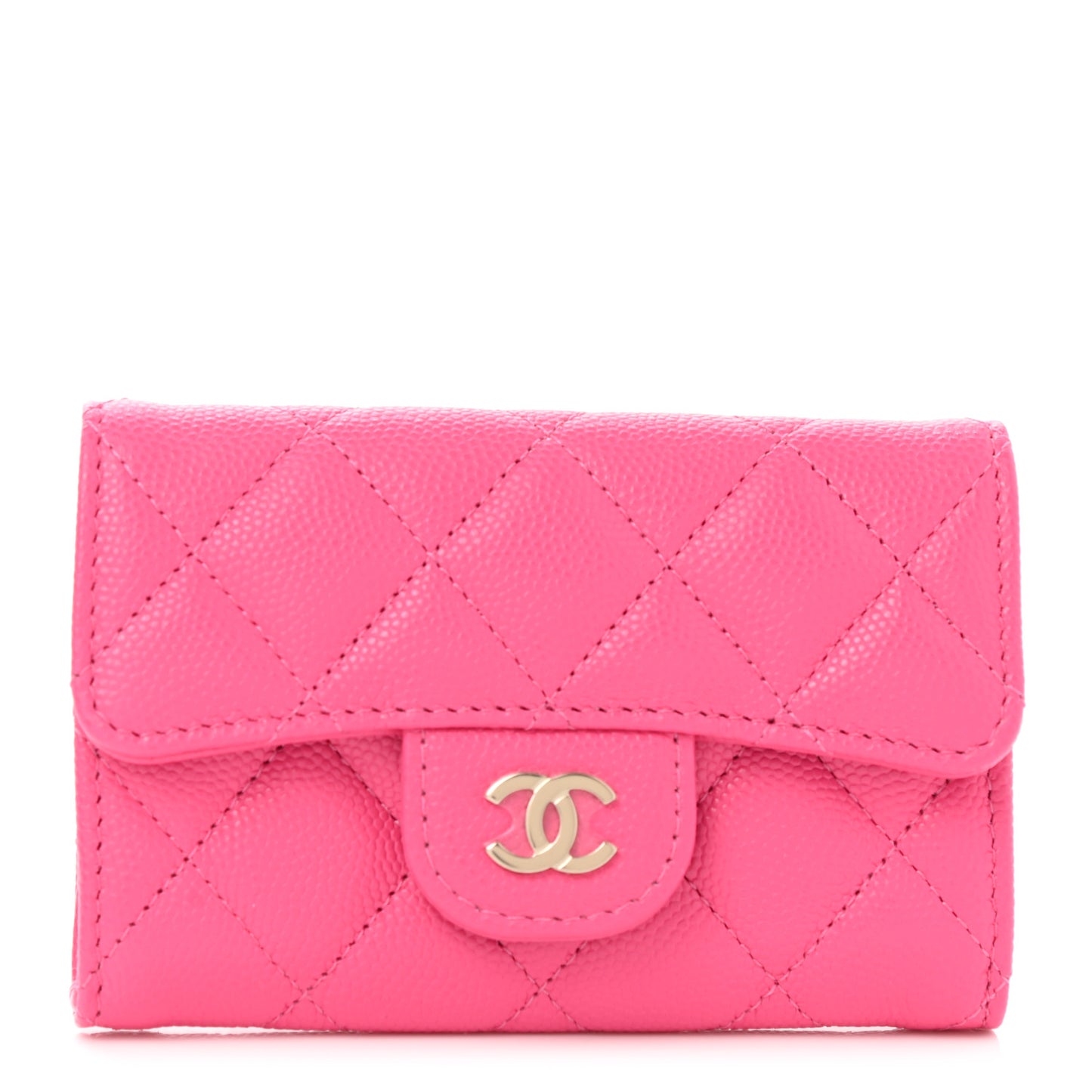 Caviar Quilted Flap Card Holder Wallet Pink