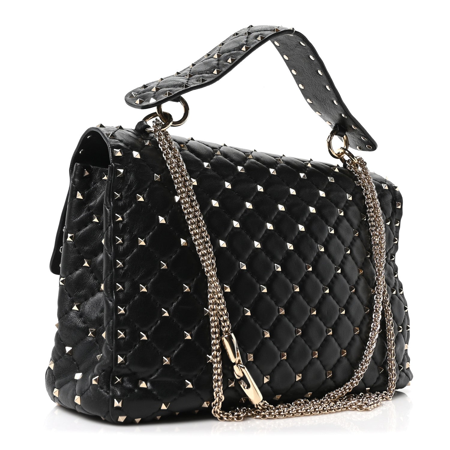 Valentino Garavani Craquele Nappa Large Rockstud Spike Shoulder Bag Black 3 of 9