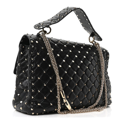 Valentino Garavani Craquele Nappa Large Rockstud Spike Shoulder Bag Black 3 of 9