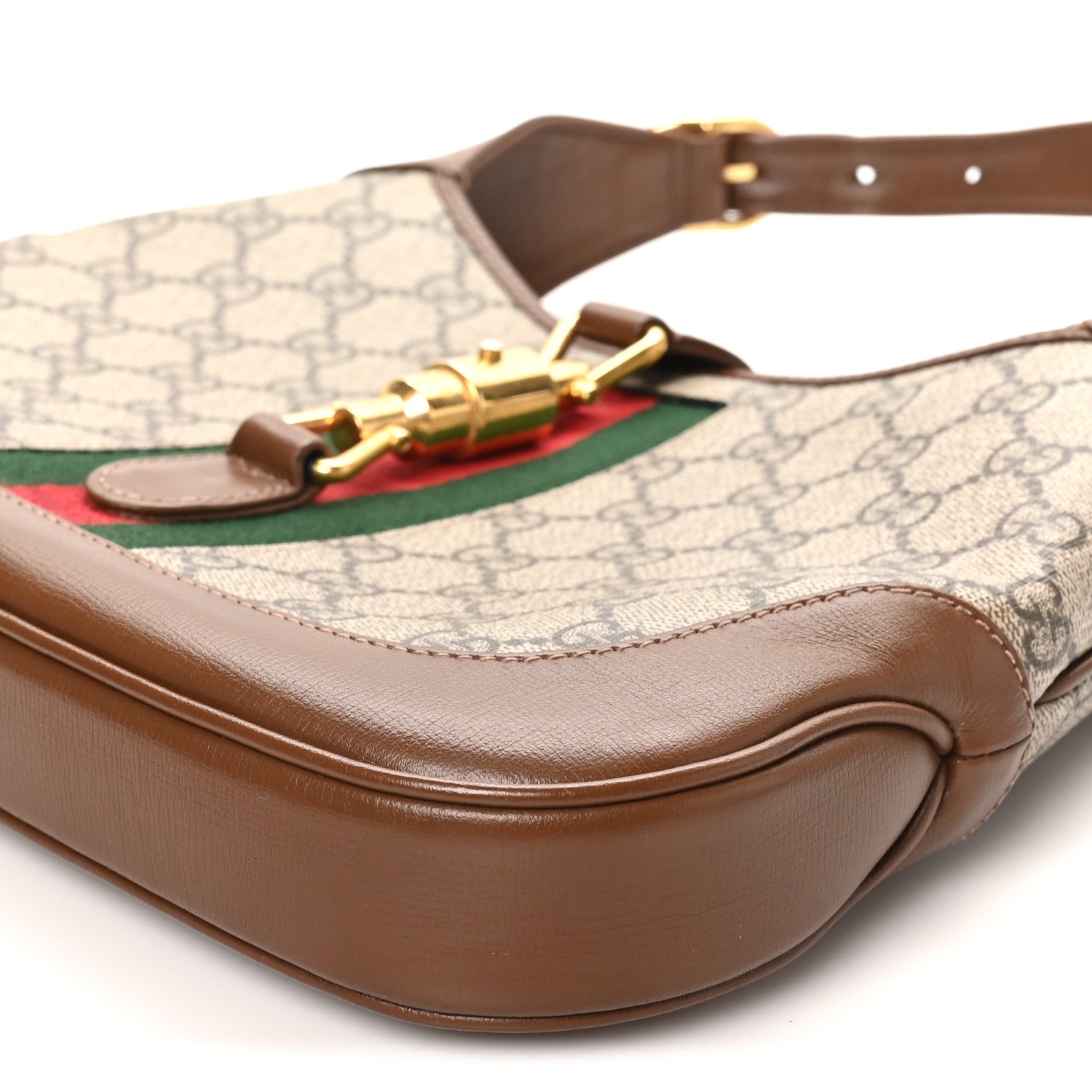 Gucci GG Supreme Monogram Azalea Calfskin Web Small Jackie 1961 Hobo Beige Ebony Brown Sugar 10 of 10