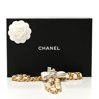 Chanel Calfskin Chain Camellia Bow Necklace Gold White 8 of 8