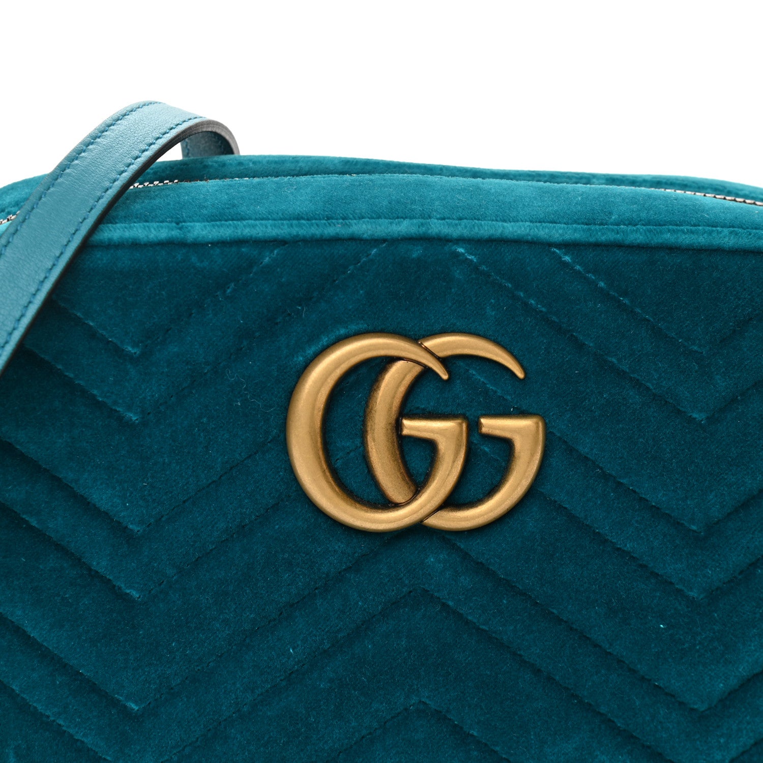 Gucci Velvet Matelasse Small GG Marmont Chain Shoulder Bag Pavone Cyan 8 of 10