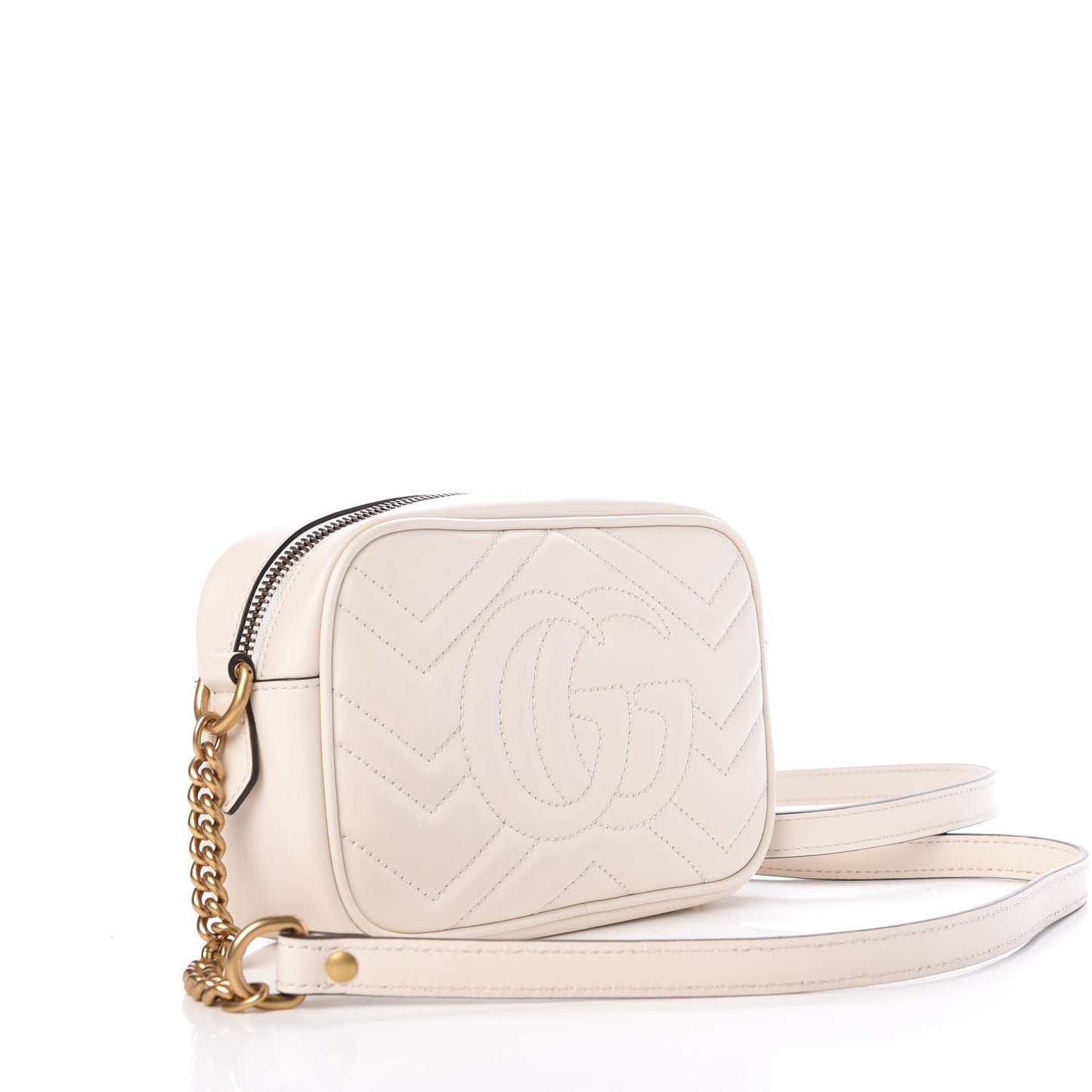 Calfskin Matelasse Mini GG Marmont Chain Shoulder Bag White