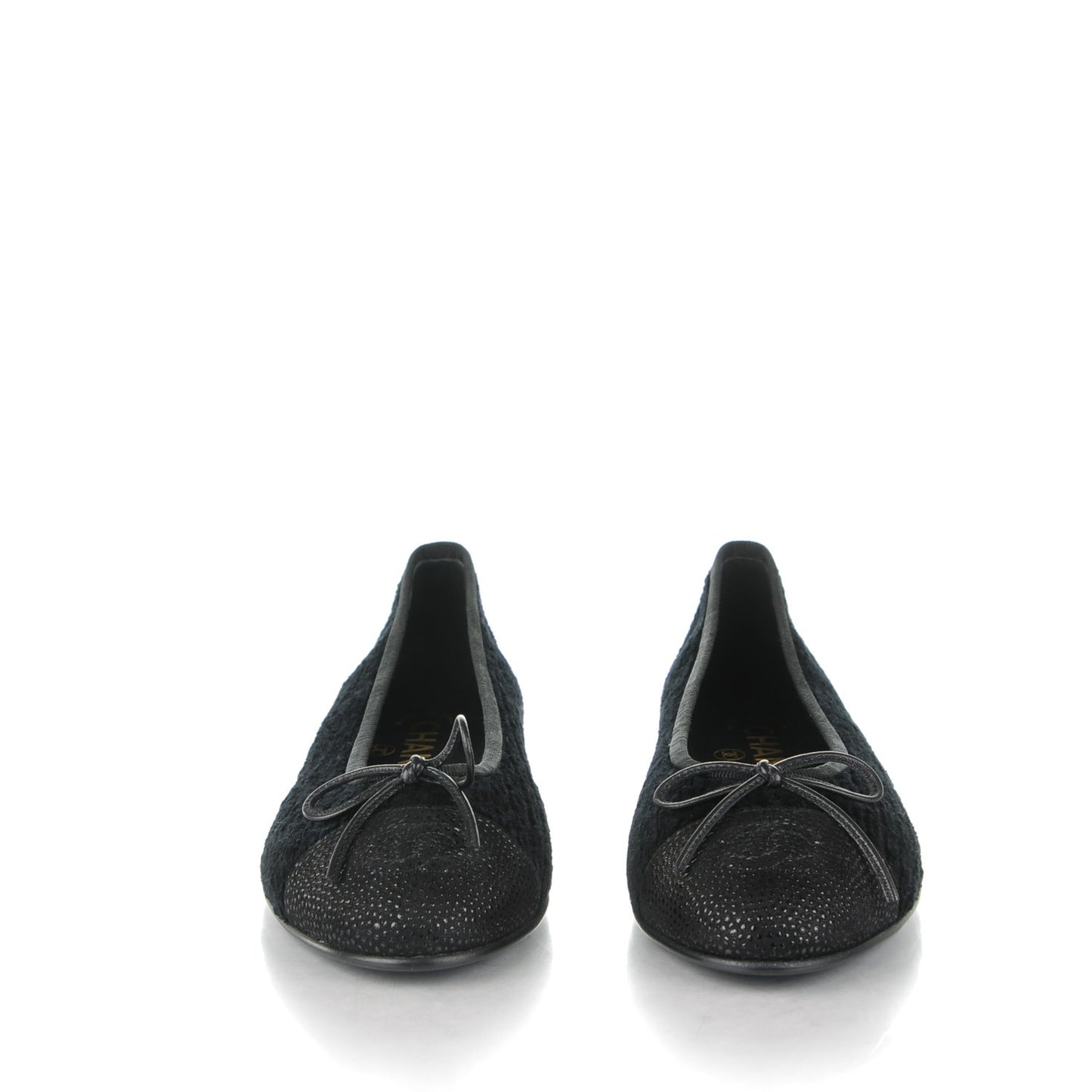 Tweed Caviar Cap Toe Ballerina Flats 35 Black