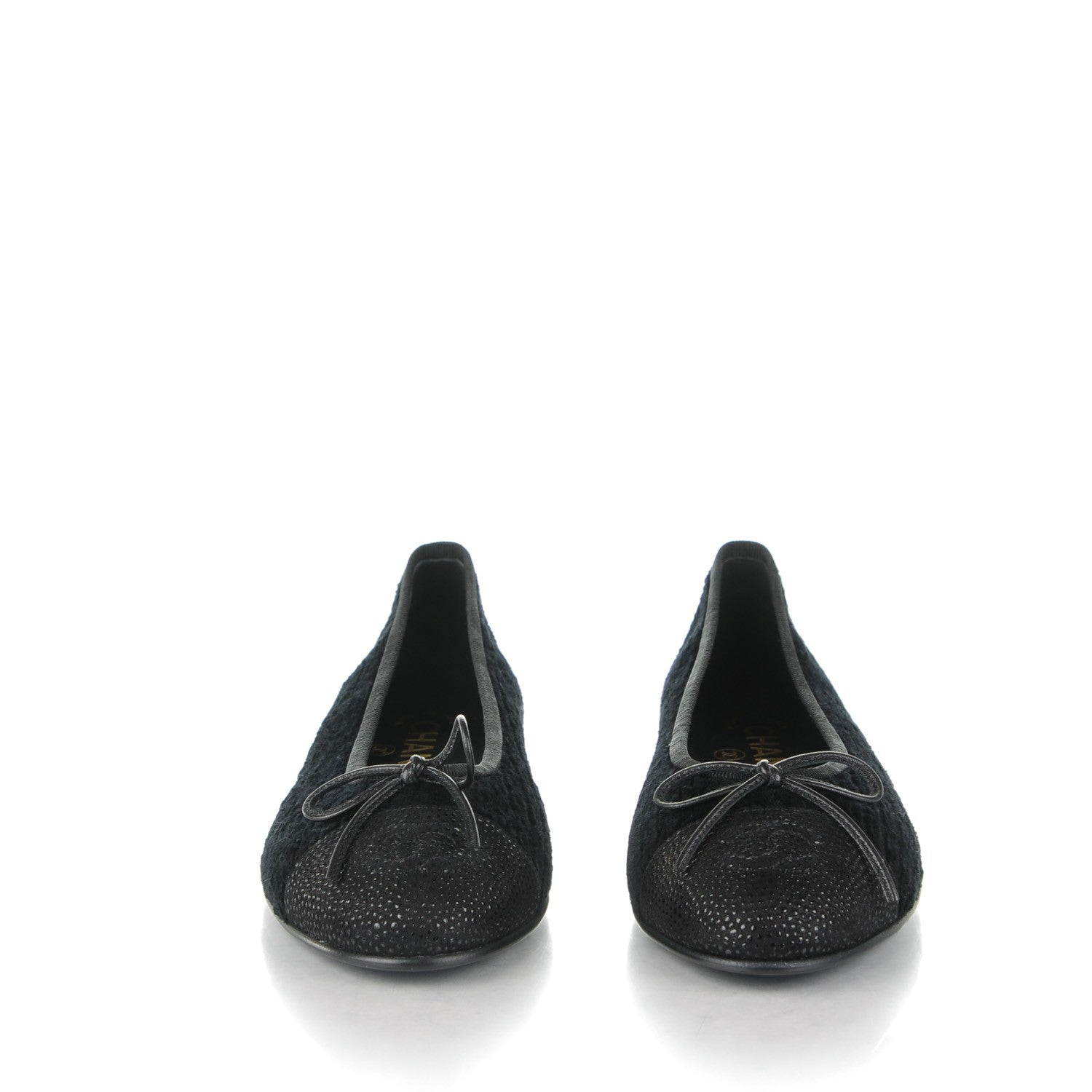 Chanel Tweed Caviar Cap Toe Ballerina Flats 35 Black 2 of 7