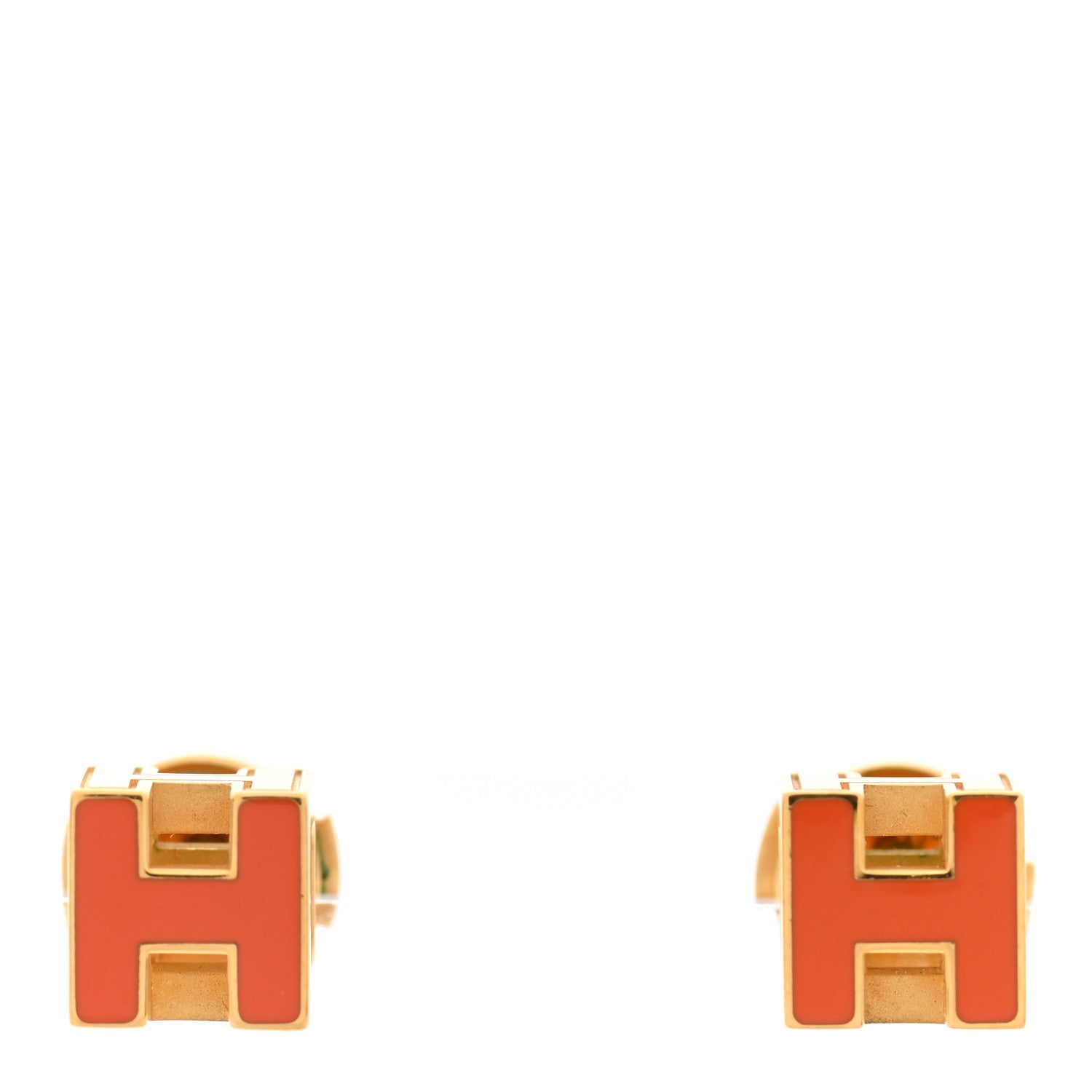 Hermes Gold Lacquered Cage d'H Earrings Orange 1 of 4