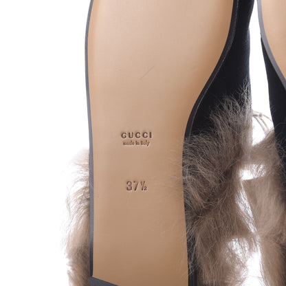 Gucci Velvet Fur Crystal Embroidered Womens Princetown Slippers 37.5 Black 8 of 9