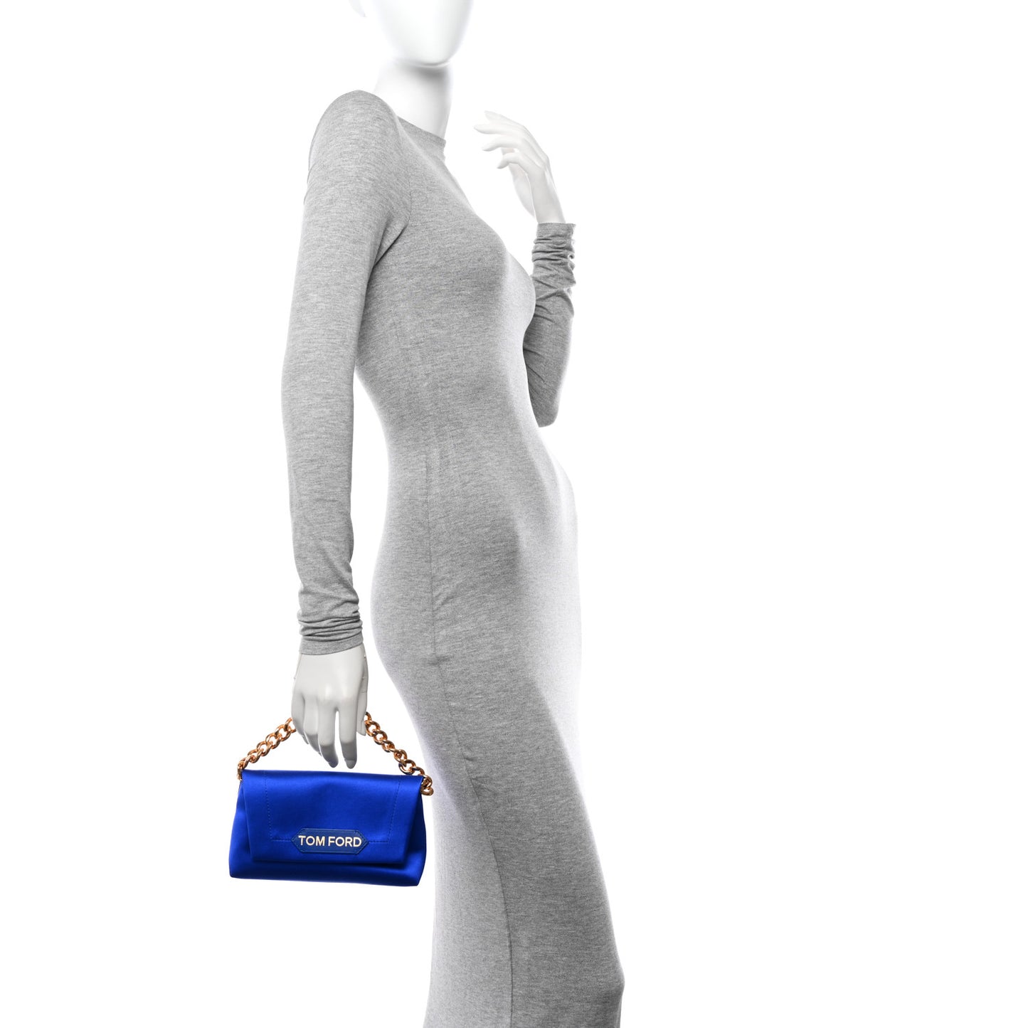 Satin Mini Label Chain Shoulder Bag Electric Blue