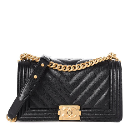 Chanel Caviar Chevron Quilted Medium Boy Flap Black 1 of 8