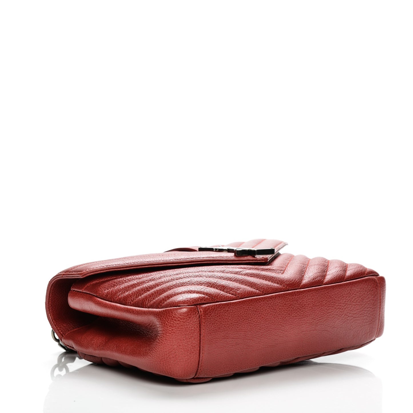 Grained Calfskin Matelasse Chevron Monogram Medium College Bag Rouge
