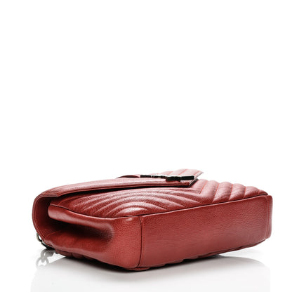 Saint Laurent Grained Calfskin Matelasse Chevron Monogram Medium College Bag Rouge 4 of 9