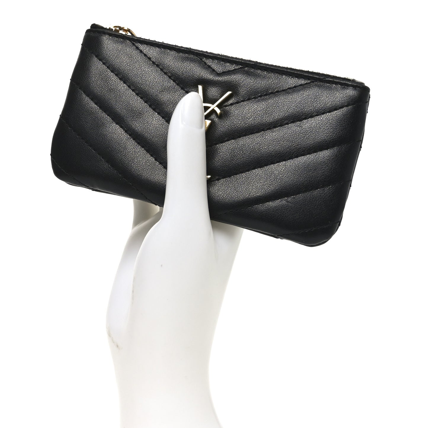 Calfskin Matelasse Monogram Key Pouch Black