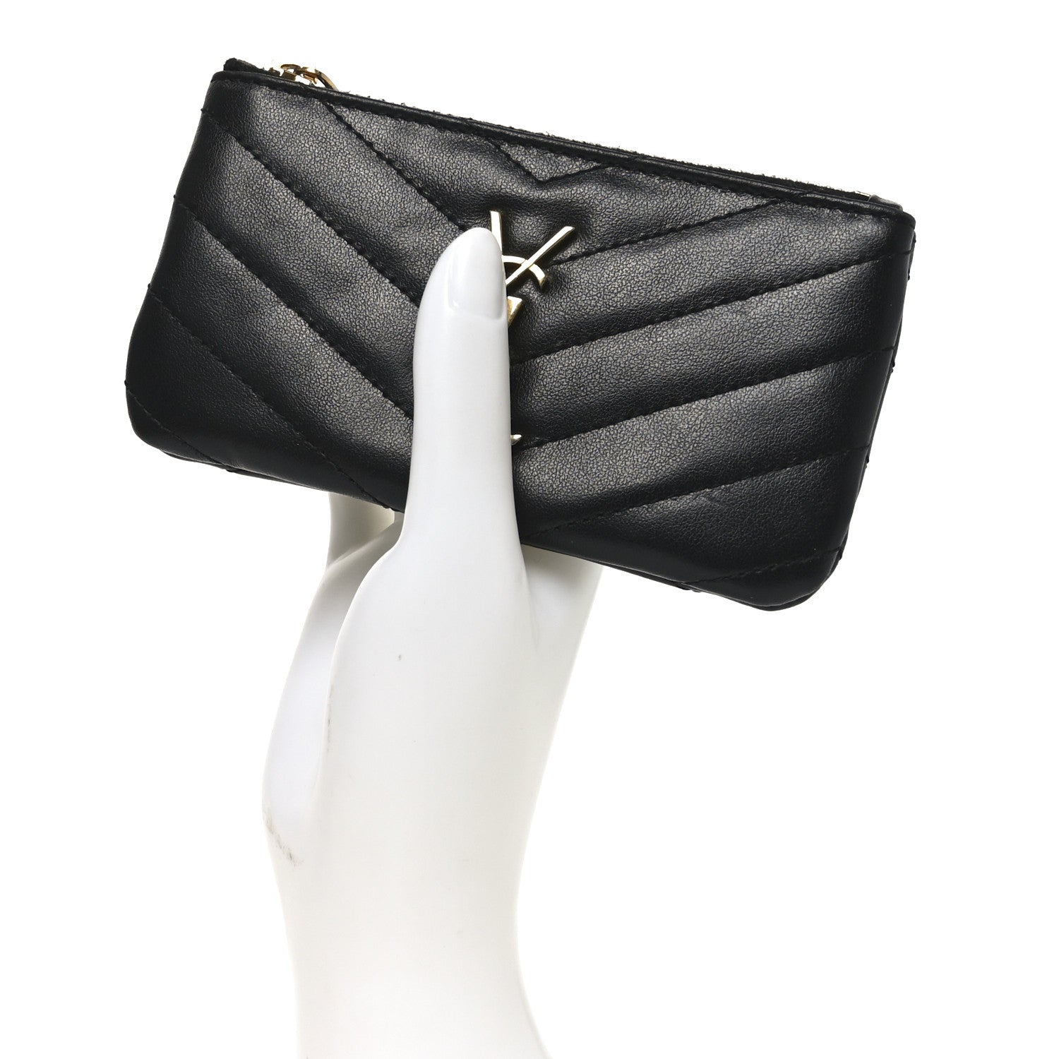 Saint Laurent Calfskin Matelasse Monogram Key Pouch Black 2 of 7