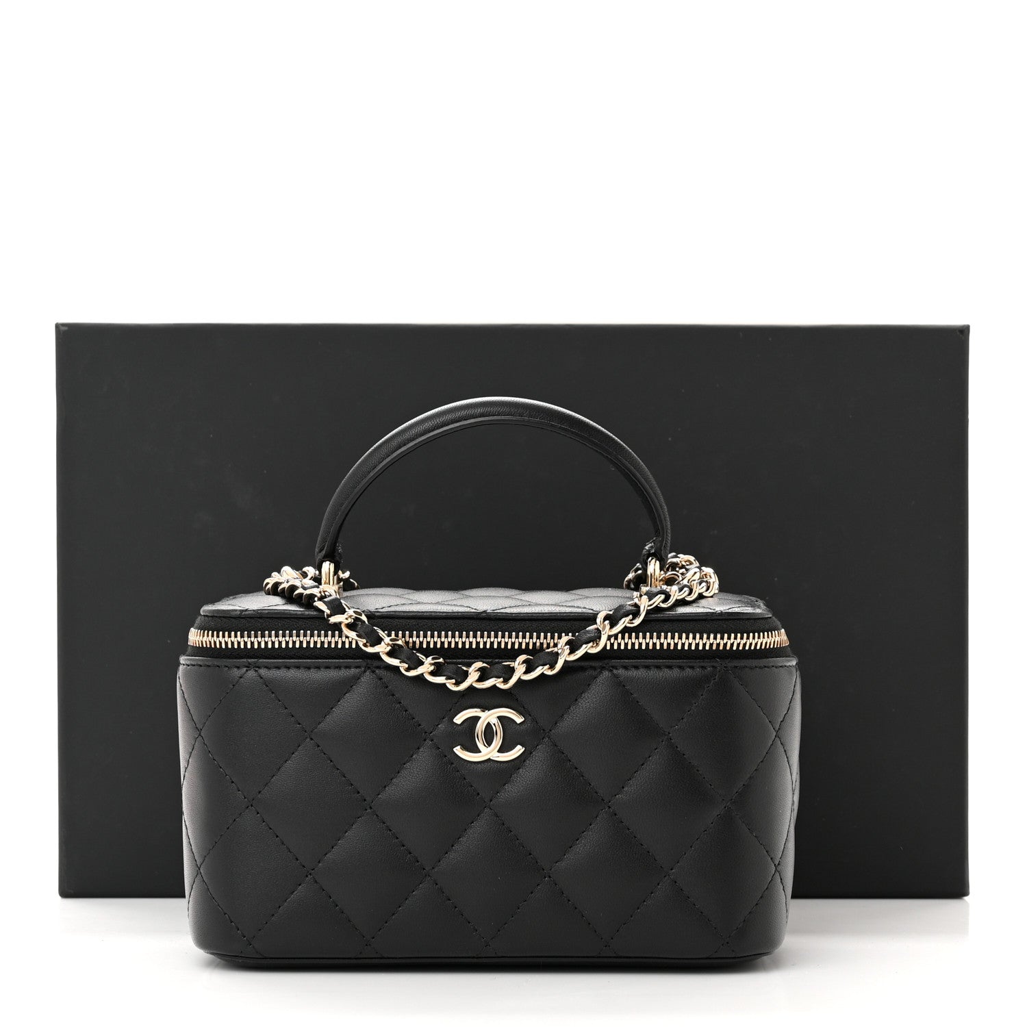 Chanel Lambskin Quilted Small Top Handle Vanity Case With Chain Black 13 of 13
