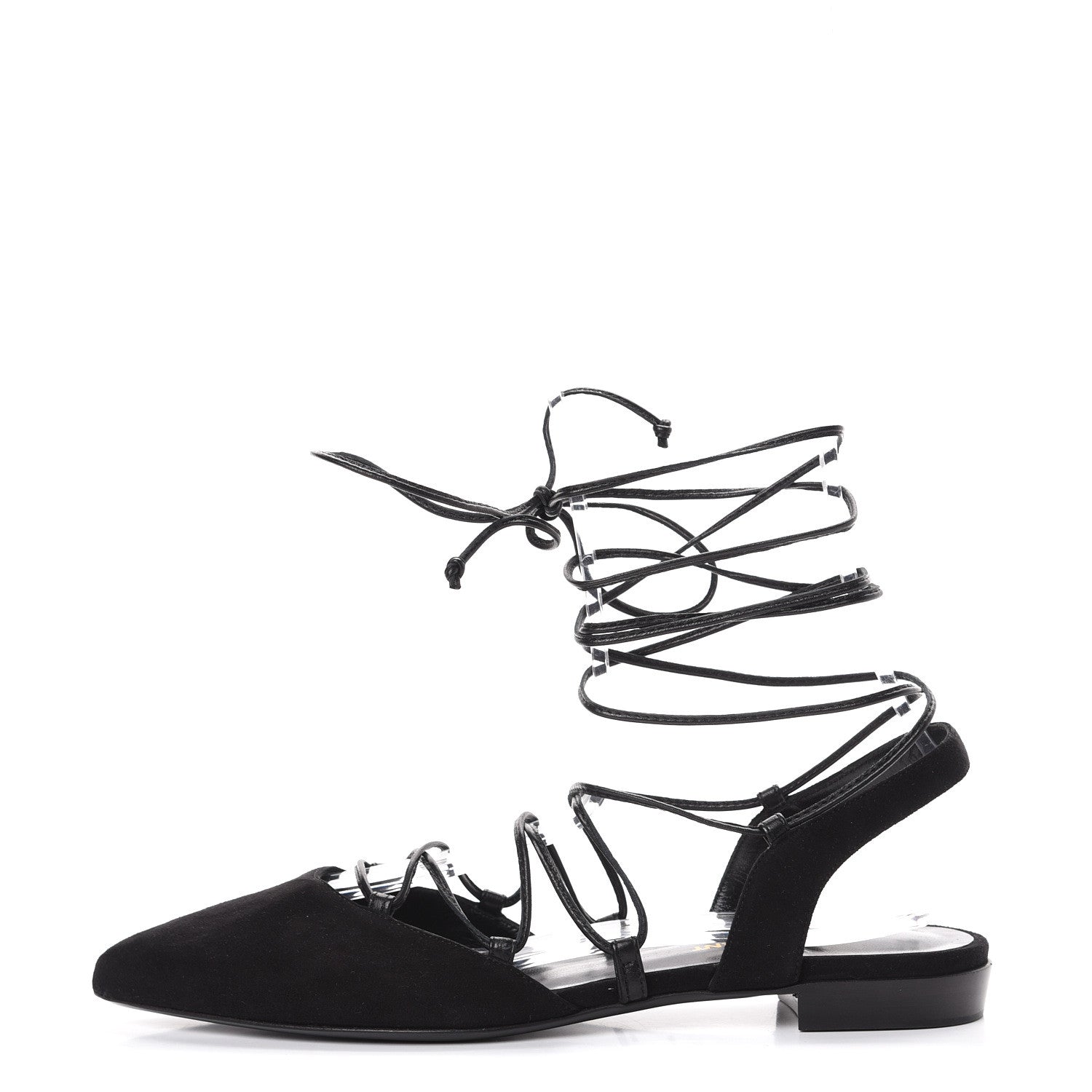 Saint Laurent Kid Scamosciato Lace Up Pointed Toe Flats 35 Black 1 of 10