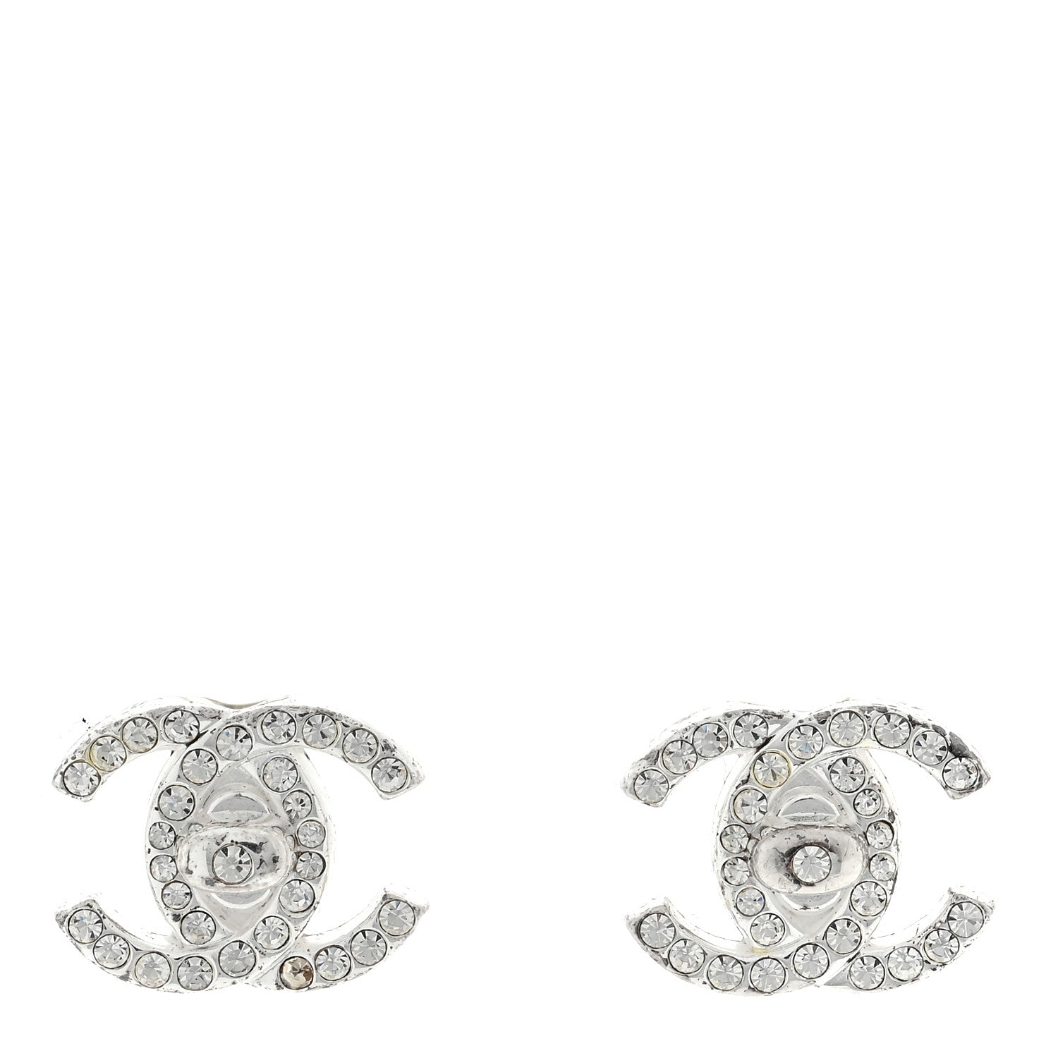 Chanel Crystal CC Turnlock Clip On Earrings Silver 1 of 5