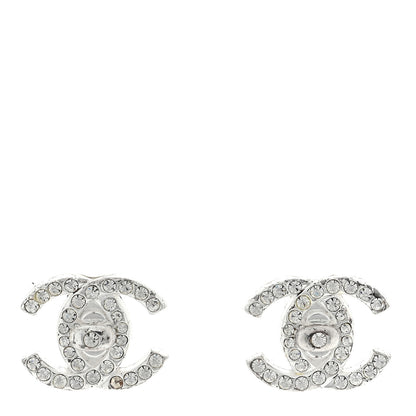 Chanel Crystal CC Turnlock Clip On Earrings Silver 1 of 5