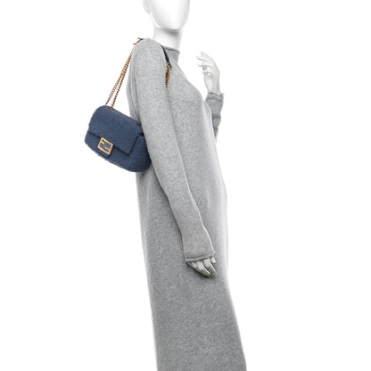 Fendi Shearling Lambskin FF Midi Chain Baguette Mirto 2 of 10