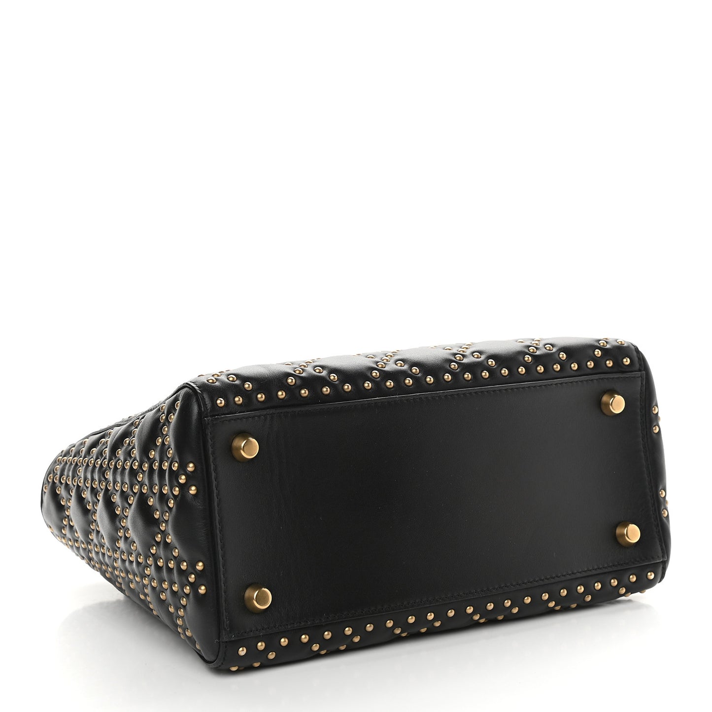 Calfskin Cannage Studded Medium Supple Lady Dior Black