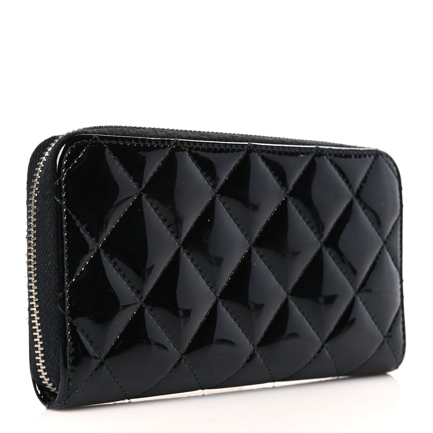 Patent Quilted Small Zip Around Wallet Black
