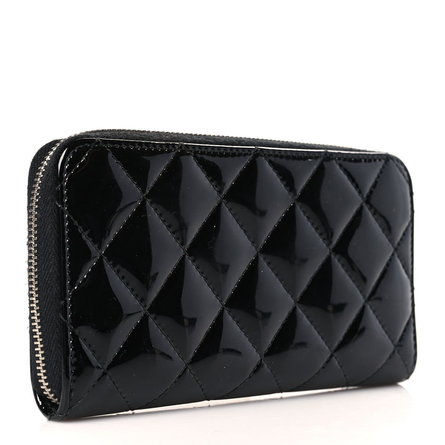 Chanel Patent Quilted Small Zip Around Wallet Black 3 of 8