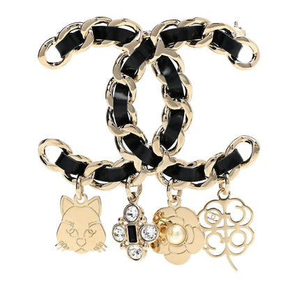 Chanel Lambskin Crystal Chain CC Charms Brooch Black Gold 1 of 5