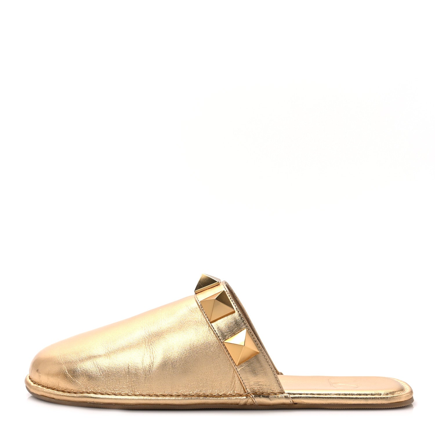 Valentino Garavani Metallic Nappa Roman Stud Slippers 38.5 Antique Brass 1 of 8