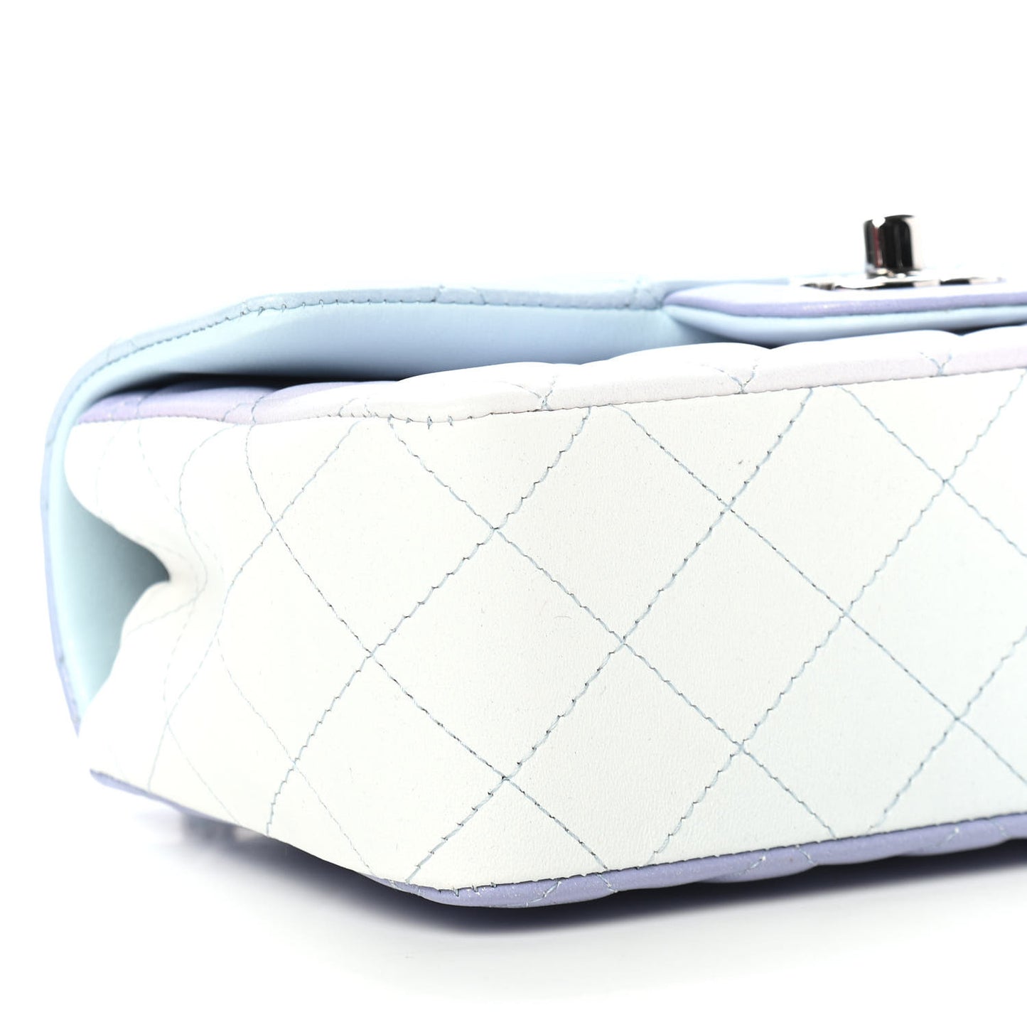 Perforated Lambskin Quilted Mini Rectangular Flap Light Blue Light Purple White