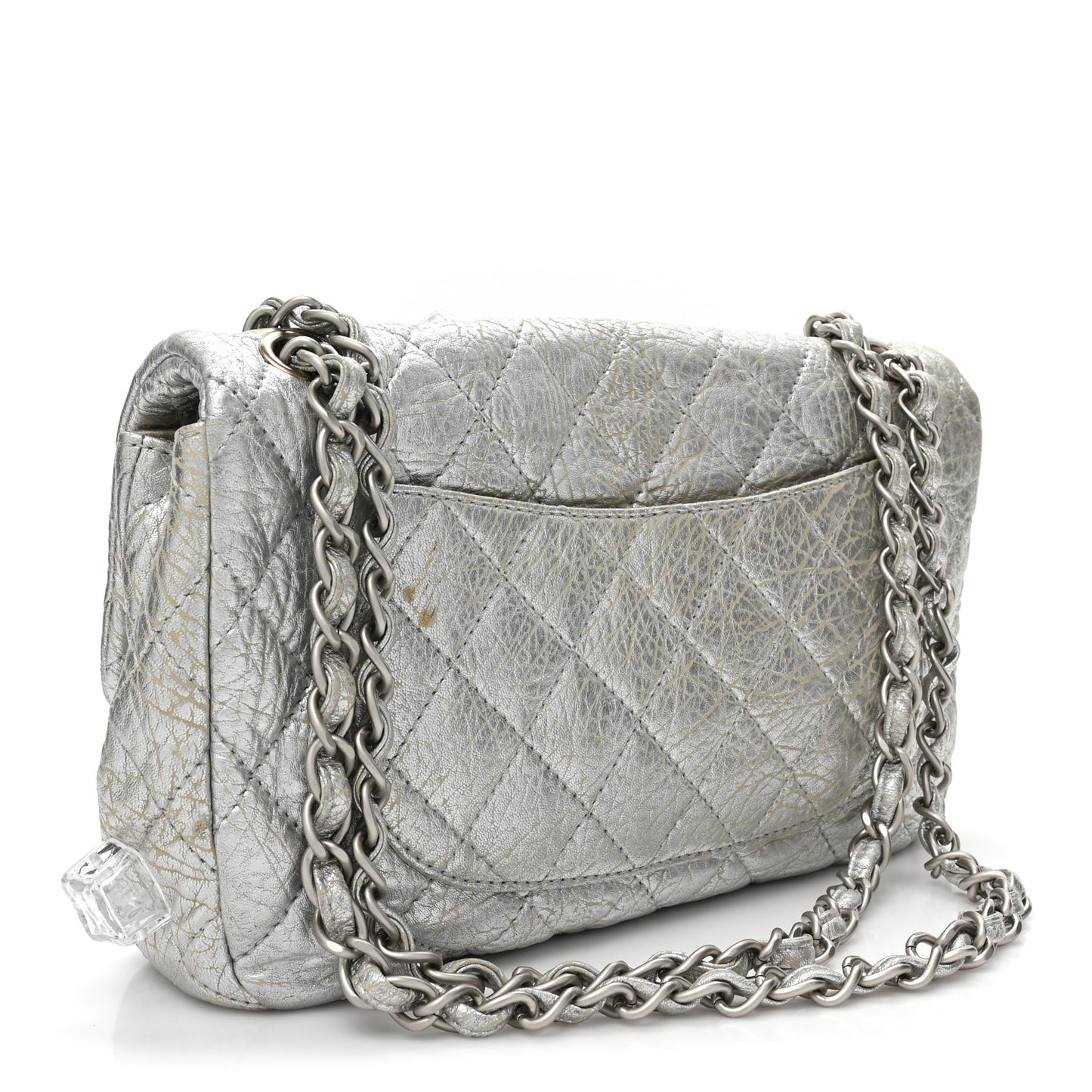 Calfskin Ice Cube On the Rocks Medium Flap Silver