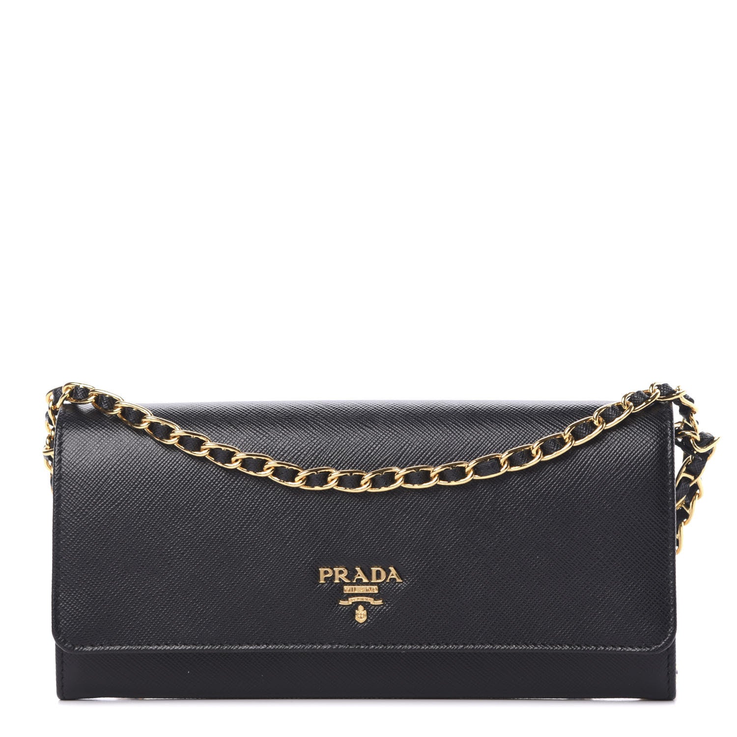 Prada Saffiano Metal Oro Chain Wallet Black 1 of 10