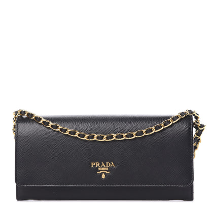 Prada Saffiano Metal Oro Chain Wallet Black 1 of 10