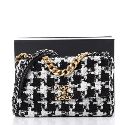 Chanel Tweed Quilted Medium 19 Flap Black Ecru White 11 of 11