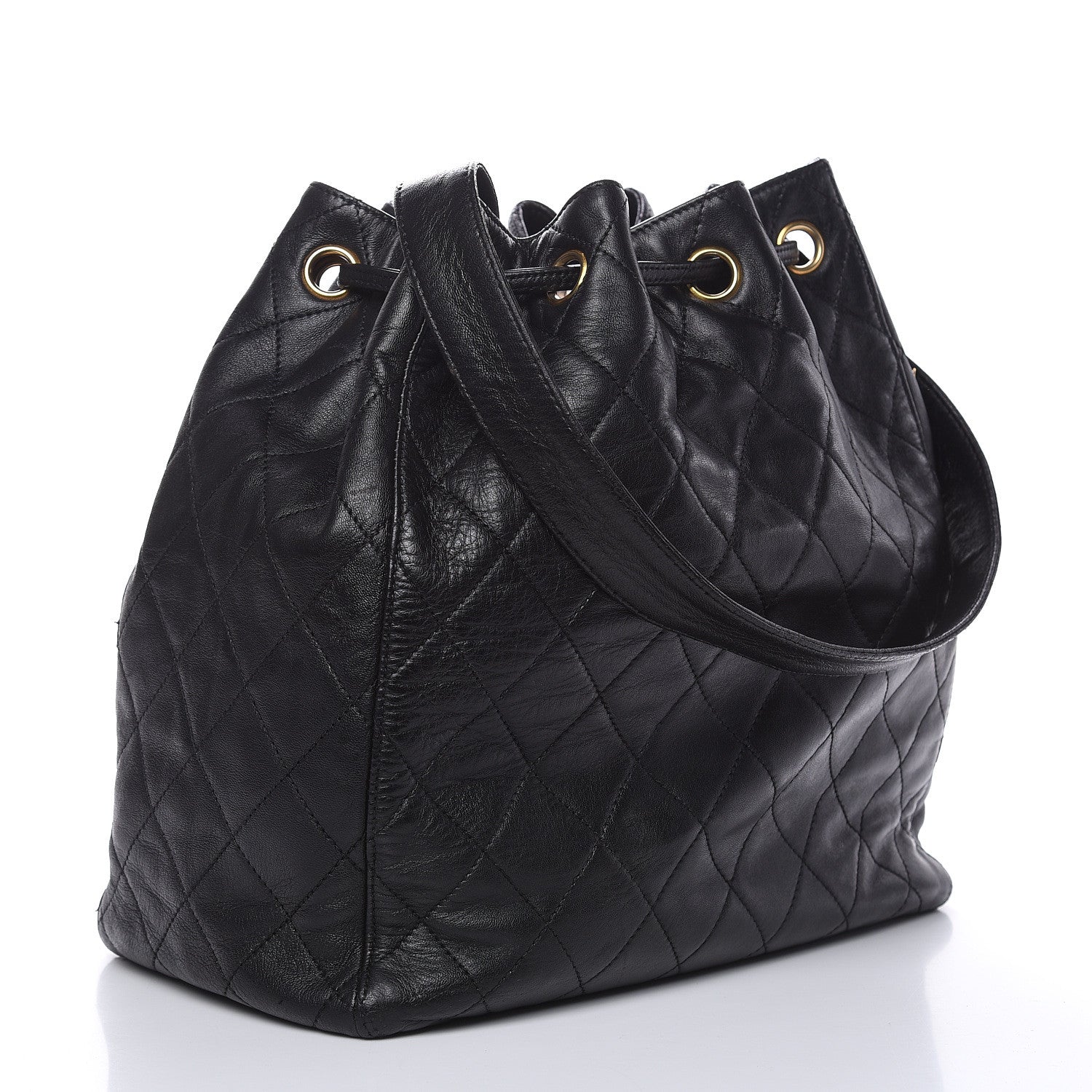 Chanel Lambskin Quilted Drawstring Bucket Bag Black 3 of 14