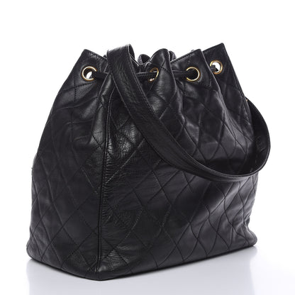 Chanel Lambskin Quilted Drawstring Bucket Bag Black 3 of 14