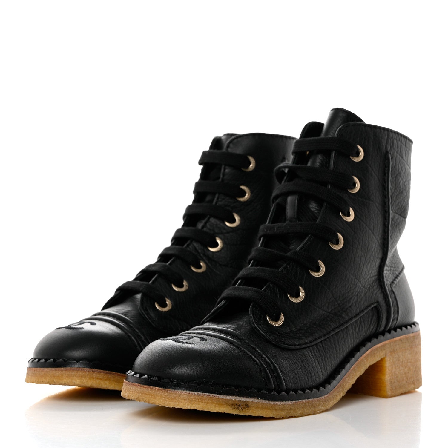 Chanel Calfskin Lace Up Combat Boots 37 Black 3 of 9