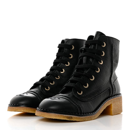 Chanel Calfskin Lace Up Combat Boots 37 Black 3 of 9