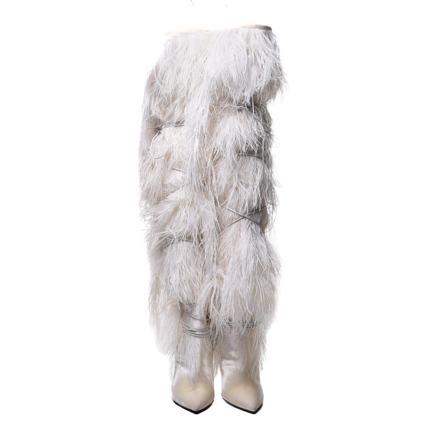 Saint Laurent Veluto Master Ostrich Yeti 110 Over The Knee Boots 38 Blanc Optique 2 of 9