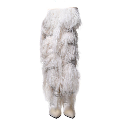 Saint Laurent Veluto Master Ostrich Yeti 110 Over The Knee Boots 38 Blanc Optique 2 of 9