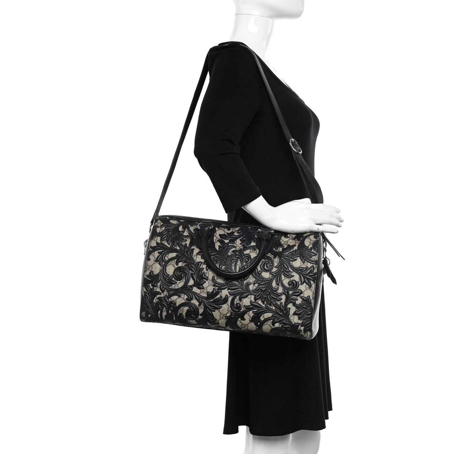 GG Supreme Monogram Arabesque Medium Boston Black
