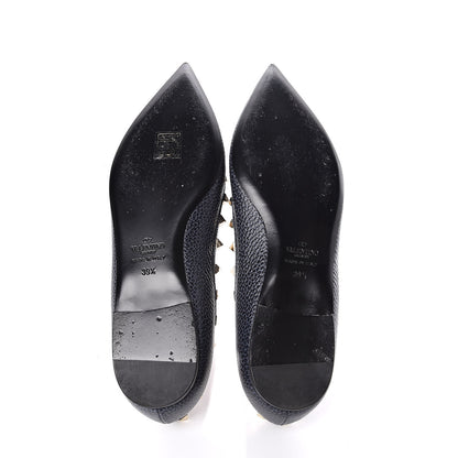 Valentino Garavani Pebbled Calfskin Rockstud Ballerina Flats 39.5 Deep Denim 5 of 10