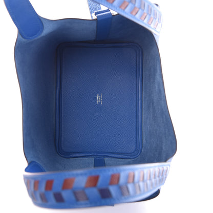 Hermes Epsom Tressage De Cuir Picotin Lock 18 PM Bleu Zellige Bleu Encre Rouge 5 of 9