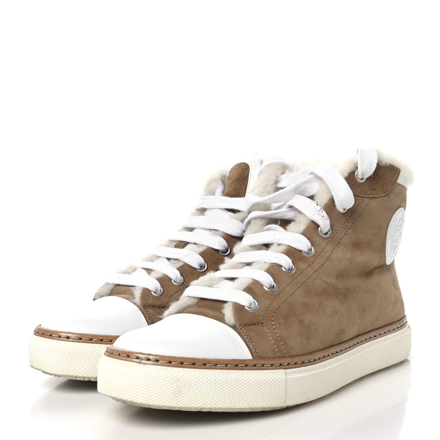 Hermes Suede Shearling Womens Jimmy High Top Sneakers 38 Camel 4 of 10