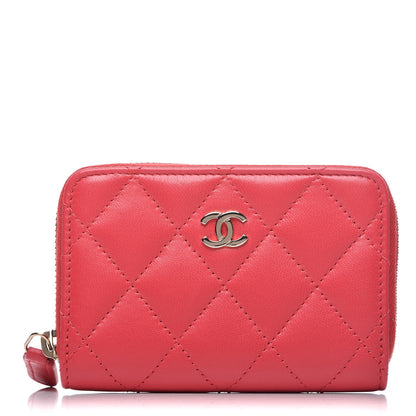 Chanel Lambskin Quilted Zip Around Coin Purse Wallet Light Red 9 of 16