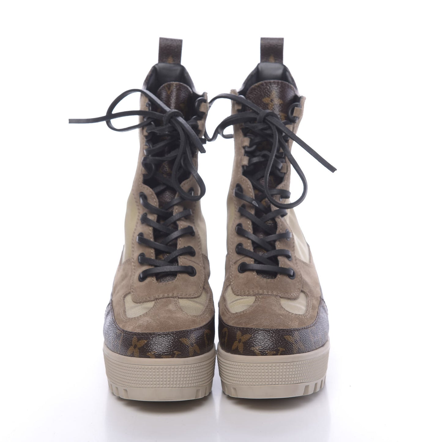 Suede Calfskin Monogram Laureate Platform Desert Boots 37 Beige