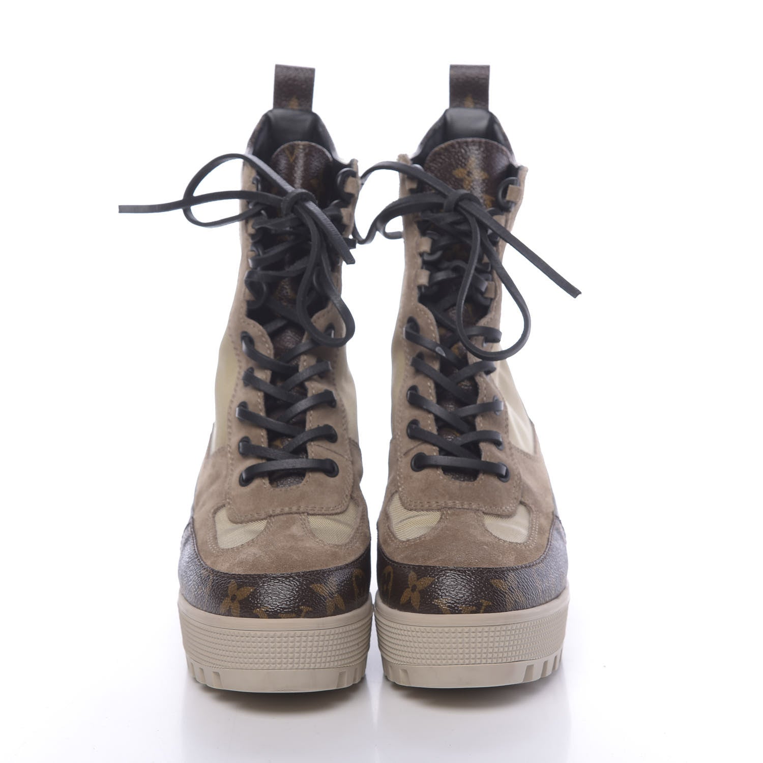 Louis Vuitton Suede Calfskin Monogram Laureate Platform Desert Boots 37 Beige 2 of 20