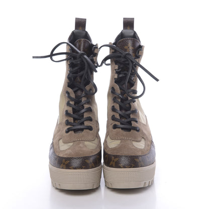 Louis Vuitton Suede Calfskin Monogram Laureate Platform Desert Boots 37 Beige 2 of 20